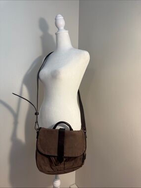Men's Brown Suede Messenger Bag with Adjustable Strap